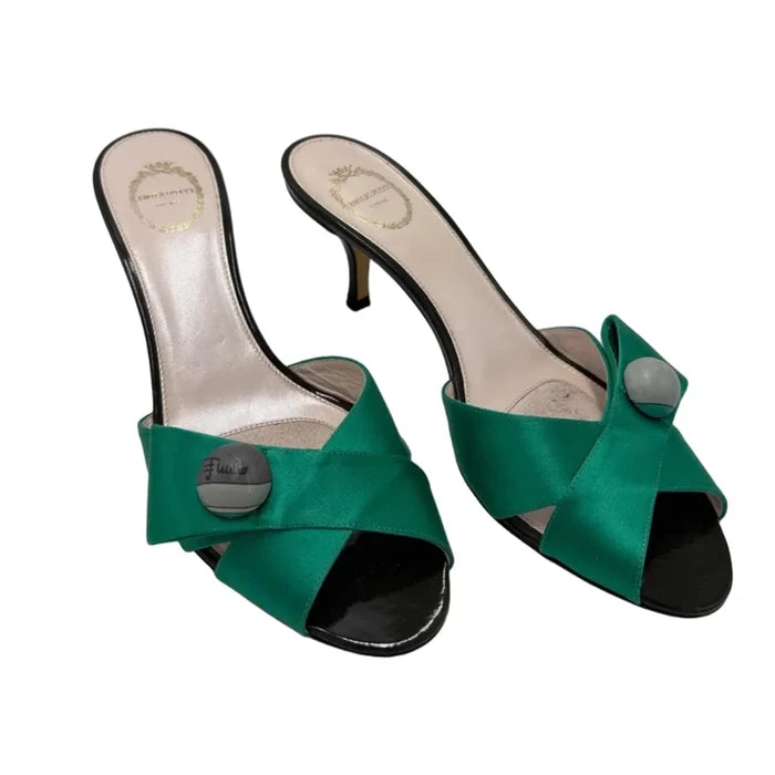 Emilio Pucci Satin Cross-Strap Pumps In Green, Size: 9
