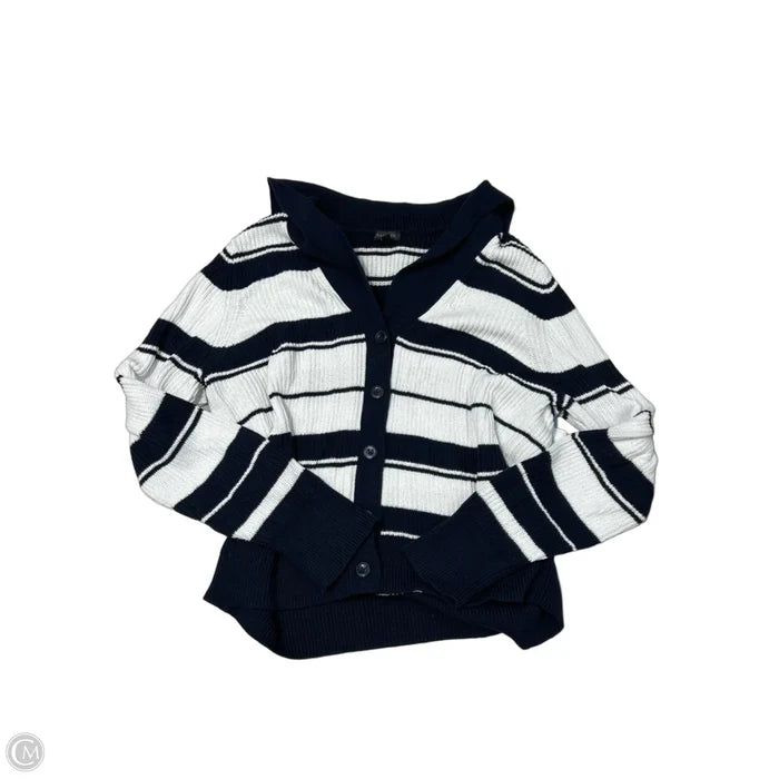 Sweater Cardigan By Talbots In Striped Pattern, Size: L